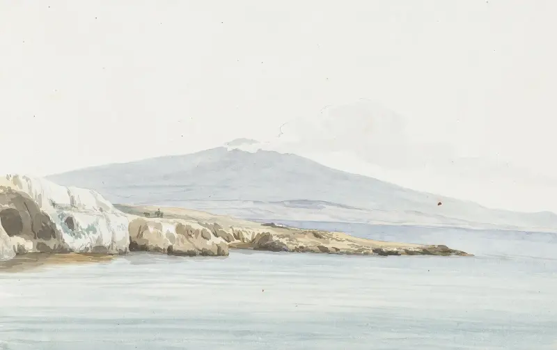 Utsikt mot kusten med bred mynning av floden Porcari, tidigare kallad Pantagias av Abraham-Louis-Rodolphe Ducros