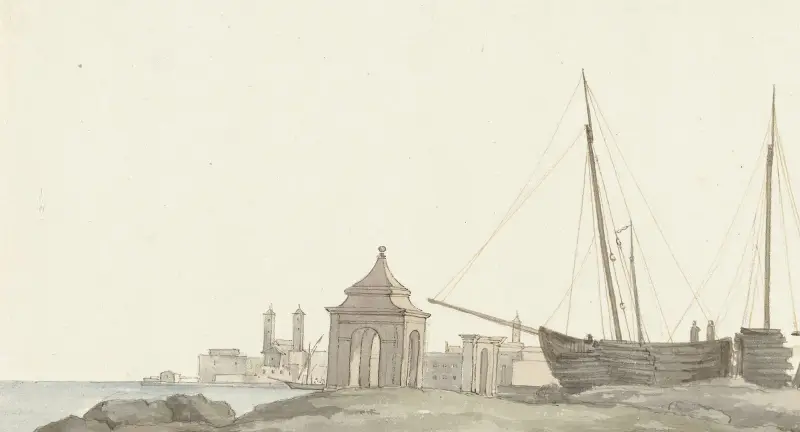 Widok na miasto Molfetta od strony wybrzeża, Abraham-Louis-Rodolphe Ducros