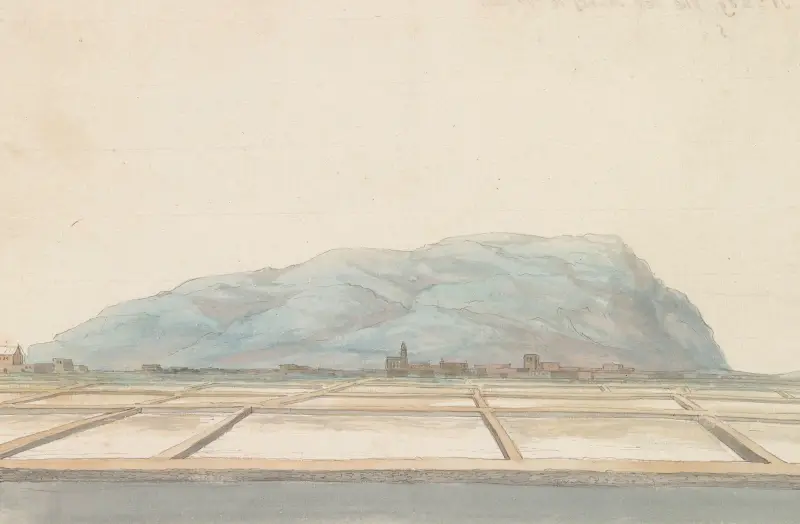 Utsikt över saltpannorna i Trapani av Abraham-Louis-Rodolphe Ducros