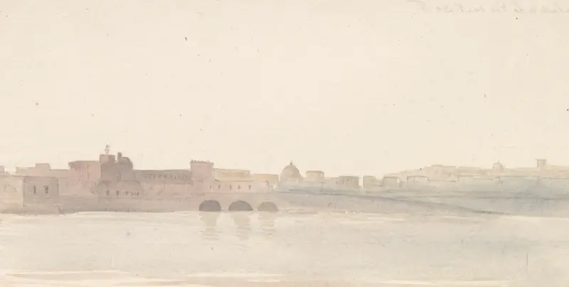 Gezicht op Golf van Napels vanaf kade bij kerk Santa Maria del Carmine av Abraham-Louis-Rodolphe Ducros