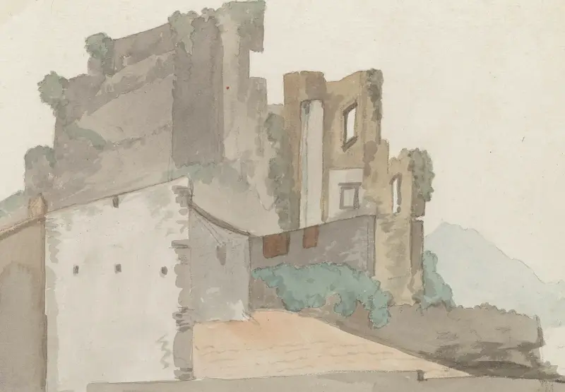 Vy över ruin, så kallade Castel Vecchio, i Avellino av Abraham-Louis-Rodolphe Ducros