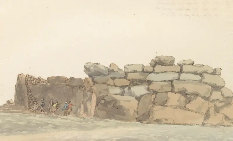 Panorama med monument över fenicier eller kartager på ön Gozo av Abraham-Louis-Rodolphe Ducros