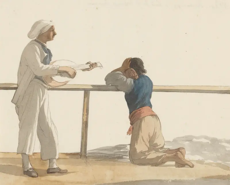 Personen aan boord van het schip l’Heureuse Marianne av Abraham-Louis-Rodolphe Ducros