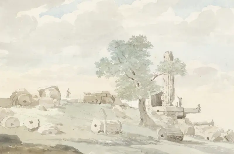 Resten van Herculestempel binnen muren van oude Agrigento av Abraham-Louis-Rodolphe Ducros