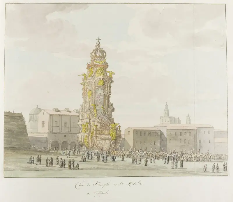 Triomfwagen voor Santa Rosalia av Abraham-Louis-Rodolphe Ducros