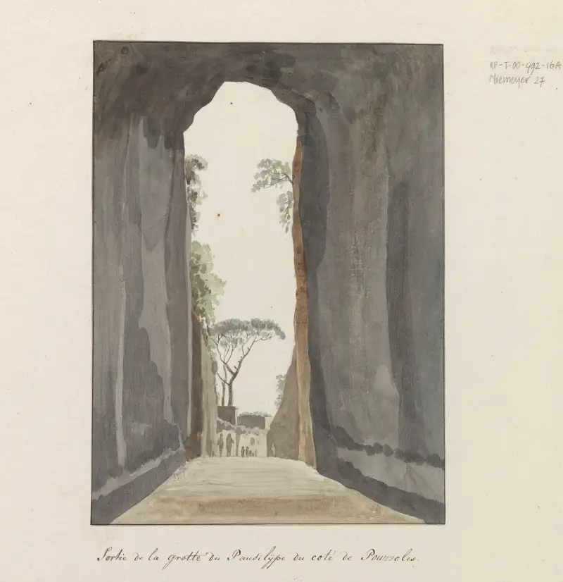 Utgången från grottan Crypta Neapolitana (eller Grotta di Posillipo) vid kusten i Pozzuoli av Abraham-Louis-Rodolphe Ducros