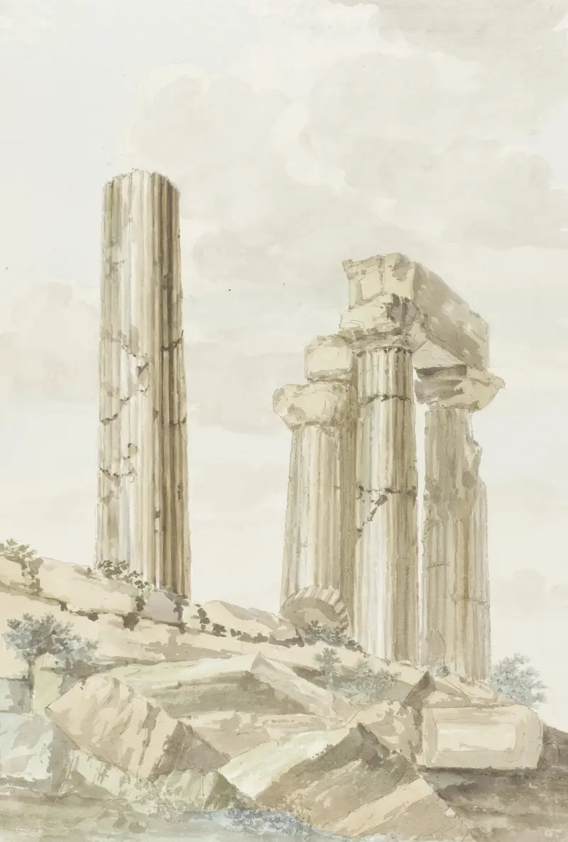 Westgevel van tempel van Juno Lucina av Abraham-Louis-Rodolphe Ducros