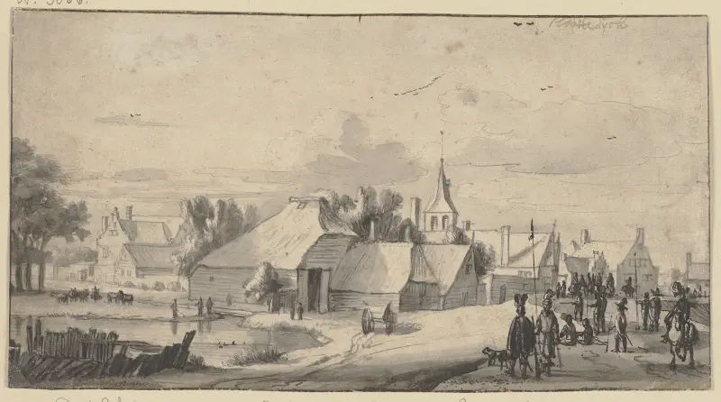 Das Dorf Sloterdyk zur Zeit des Durchzuges der Truppen des Prinzen Wilhelm II von Oranien im Jahre 1650 av Roelant Roghman