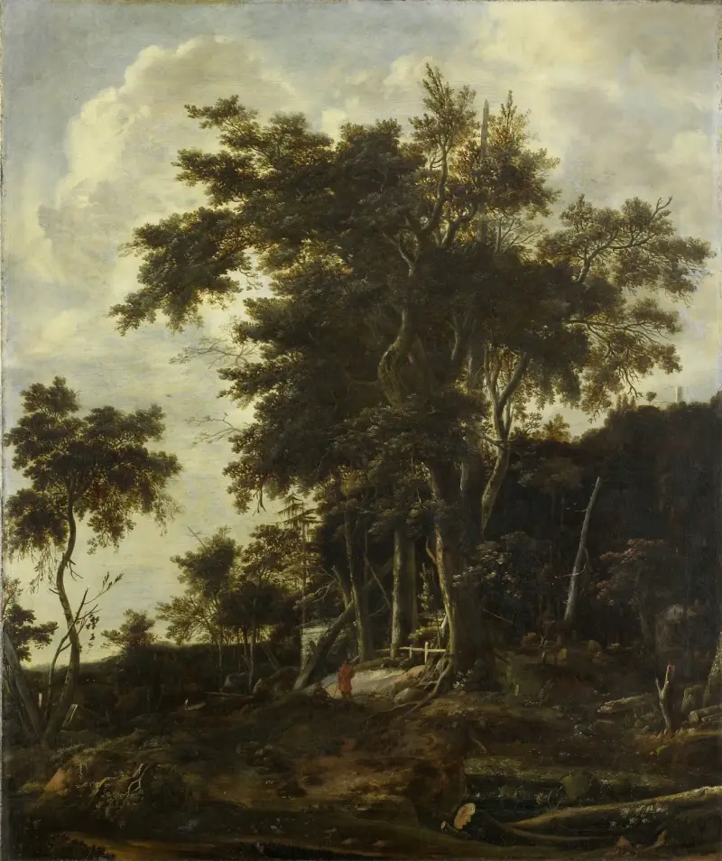 Forest landscape with a woodsman’s shed av Roelant Roghman
