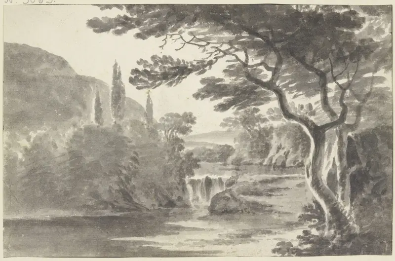 Waldlandschaft mit Wasserfall von Roelant Roghman