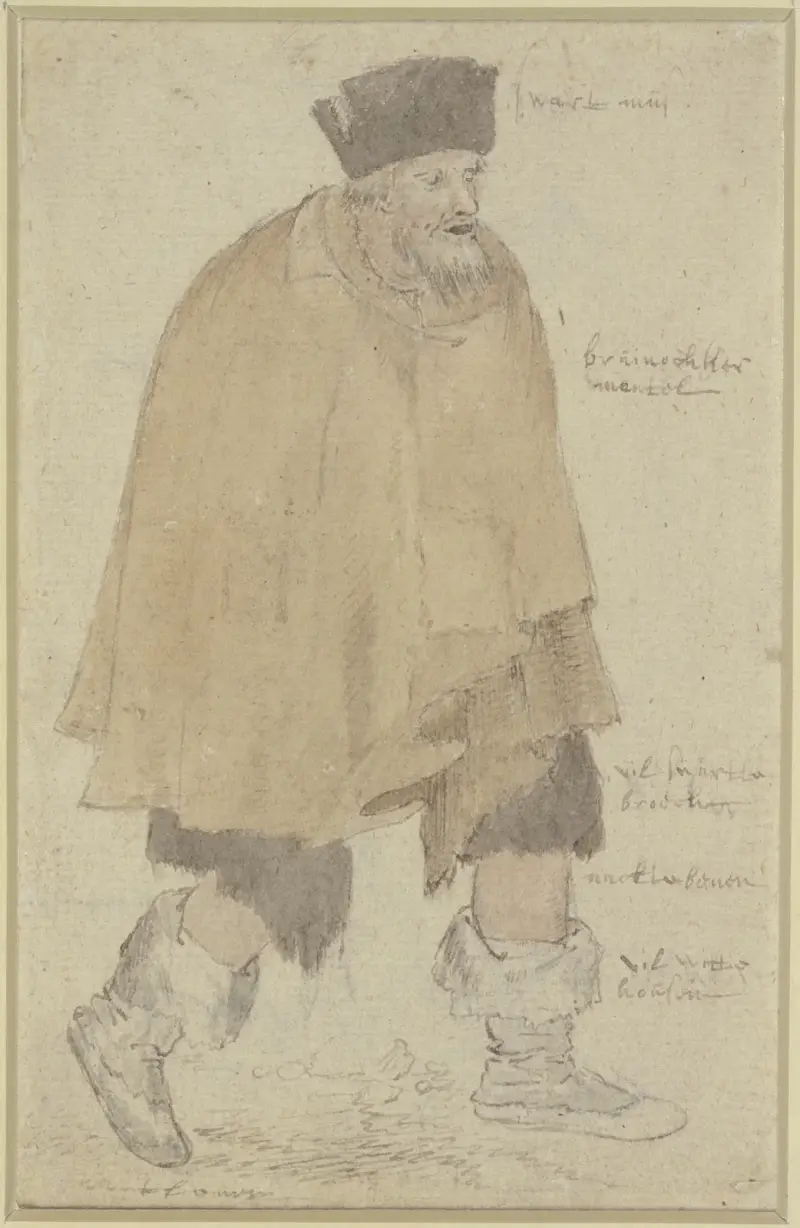 Man in a Ragged Cloak Walking to the Right av Roelant Savery