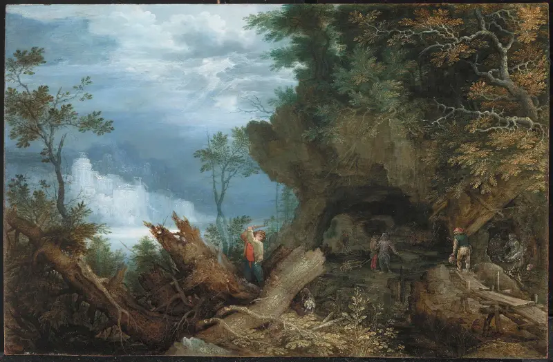 Gebirgslandschaft mit einem Mineneingang von Roelant Savery