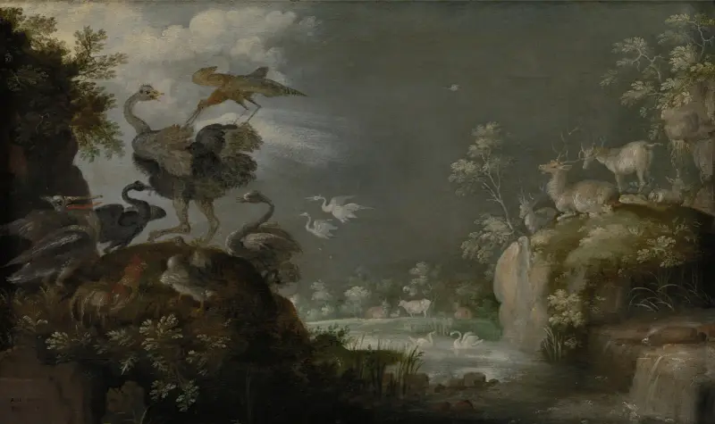 Paradijselijk landschap met dieren av Roelant Savery
