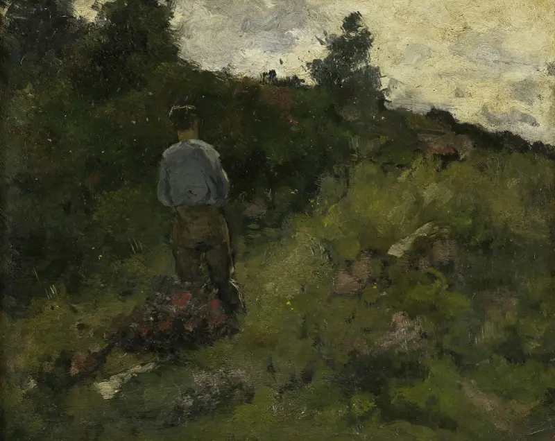 Ein Bauer, der am Waldrand entlanggeht von Richard Nicolaüs Roland Holst