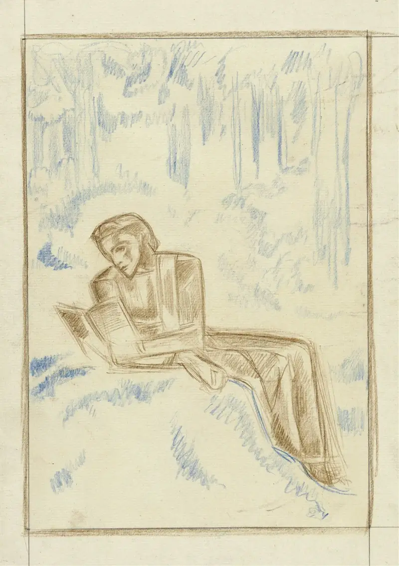 Lesende Frau in Waldlandschaft von Richard Nicolaüs Roland Holst
