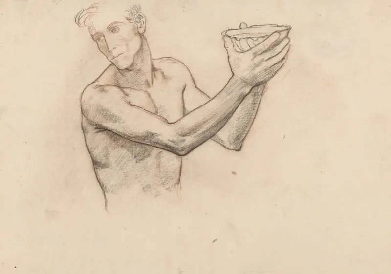 Manlig nakenstudie med skål, halvfigur av Richard Nicolaüs Roland Holst