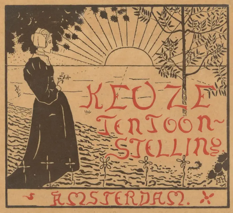 Umschlagentwurf für den Katalog der Auswahlausstellung zeitgenössischer niederländischer Kunst von Richard Nicolaüs Roland Holst