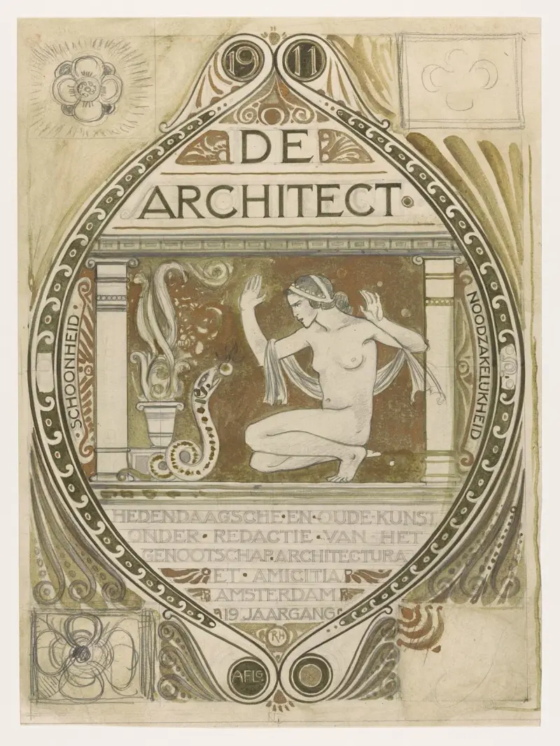 Ontwerp voor de omslag van De Architect av Richard Nicolaüs Roland Holst