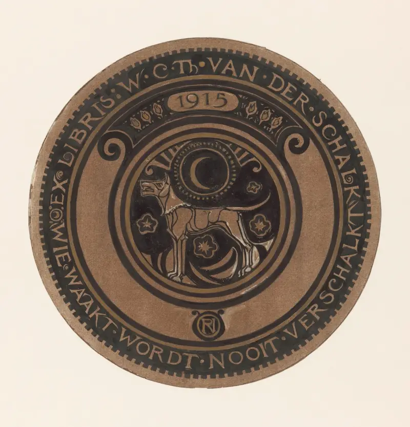 Design för ex libris till W.C.Th. van der Schalk av Richard Nicolaüs Roland Holst