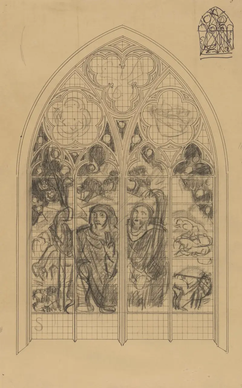 Entwurf für ein Fenster in der Frederik-van-Sierck-Kapelle im Dom zu Utrecht; die Verkündigung an die Hirten von Richard Nicolaüs Roland Holst