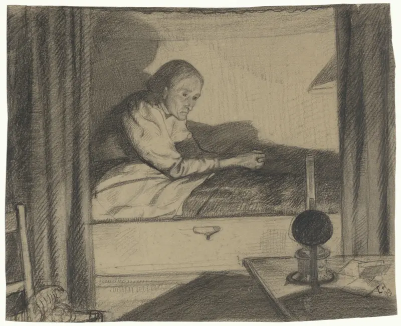 Kvinna från Hogerhuis, sittande i säng (första utkast) av Richard Nicolaüs Roland Holst