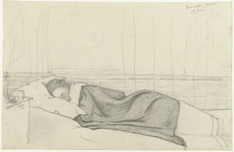 Frau von Richard Roland Holst im Bett, nach links von Richard Nicolaüs Roland Holst
