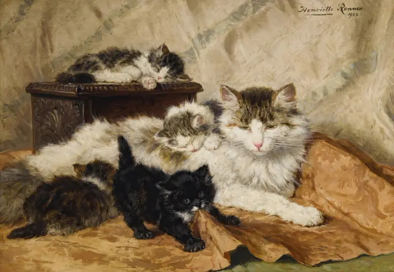 A Mother And Her Kittens av Henriëtte Ronner-Knip