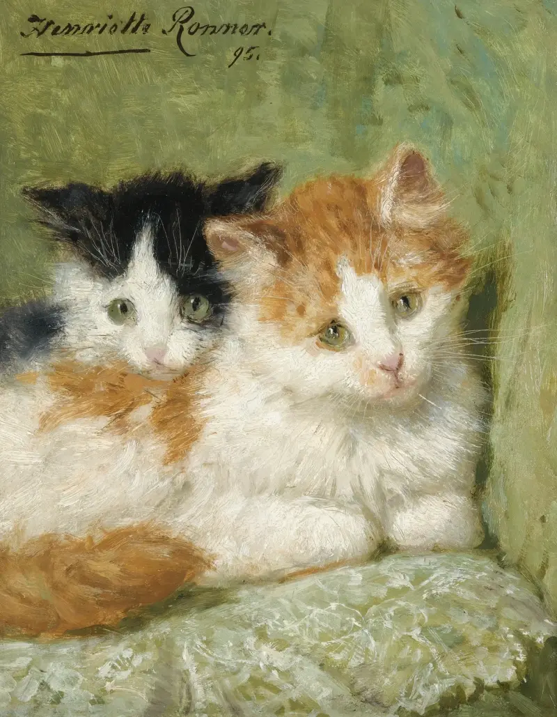 Zwei Kätzchen auf einem Kissen von Henriëtte Ronner-Knip