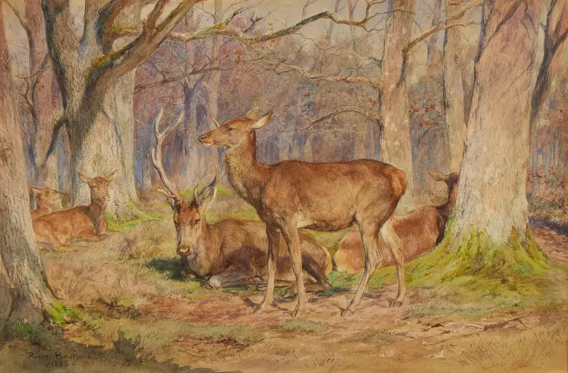 Family of Deer in the Fontainebleau Forest. End of Fall. Early Morning av Rosa Bonheur