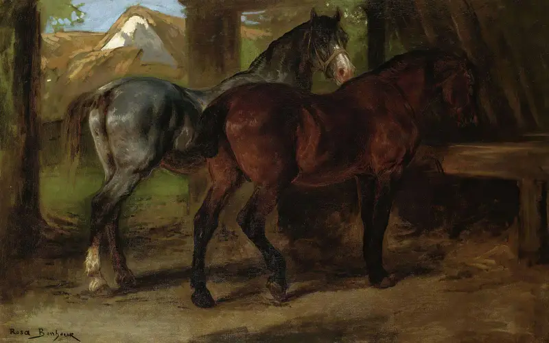 Two Horses In A Stable av Rosa Bonheur