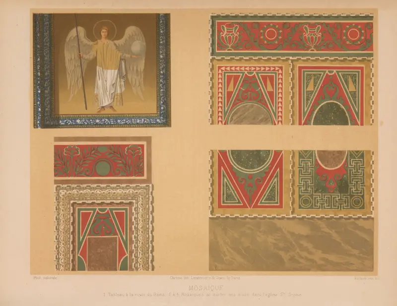 1. Målning i Bemas valv, 2–4 marmormosaiker på väggarna i kyrkan Hagia Sofia av Joseph Rose Lemercier