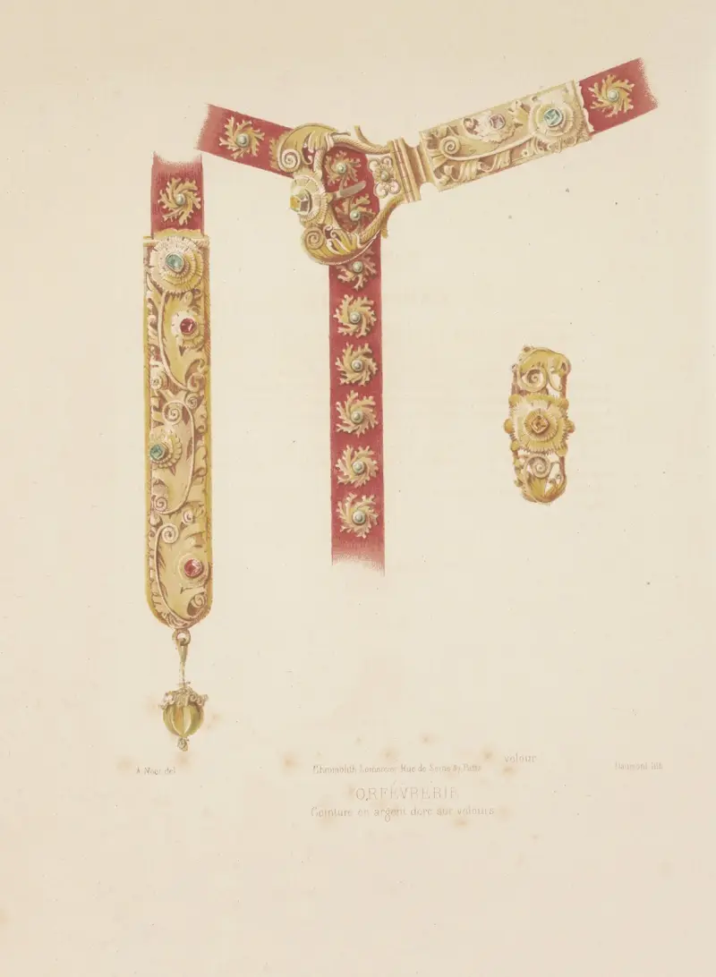 Silverförgyllda bältesspännen på sammet av Joseph Rose Lemercier