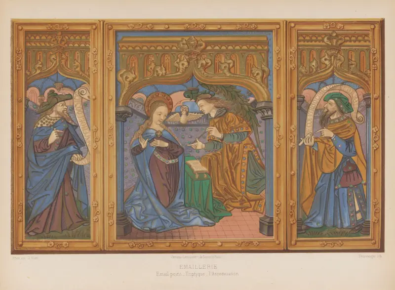 Emaille-Malerei, Triptychon, die Verkündigung von Joseph Rose Lemercier