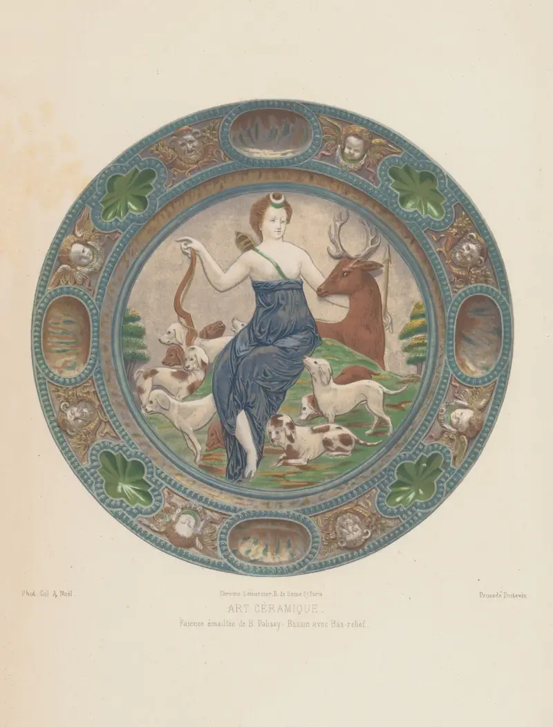 Faïence émaillée de B. Palissy, Bassin avec Bas-relief av Joseph Rose Lemercier