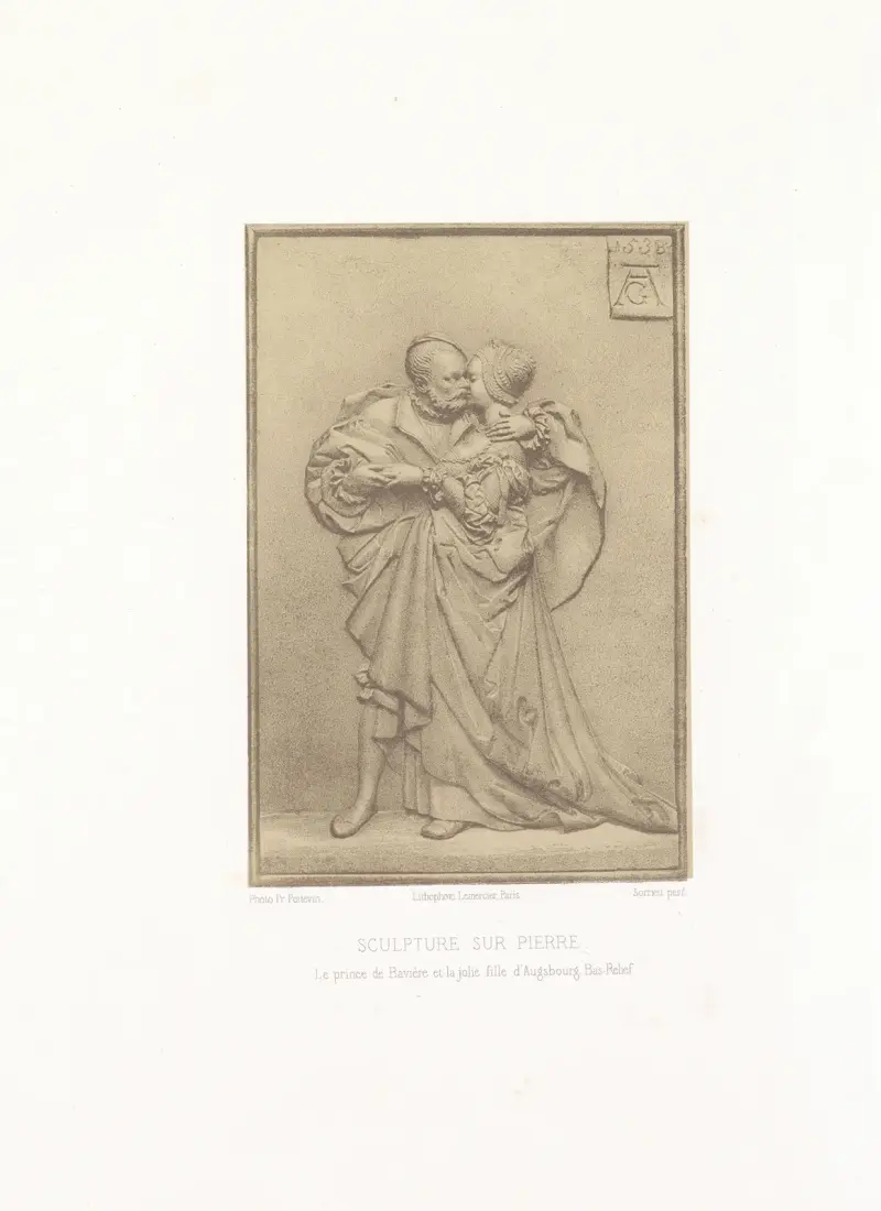Der bayerische Prinz und das schöne Mädchen aus Augsburg, Basrelief von Joseph Rose Lemercier