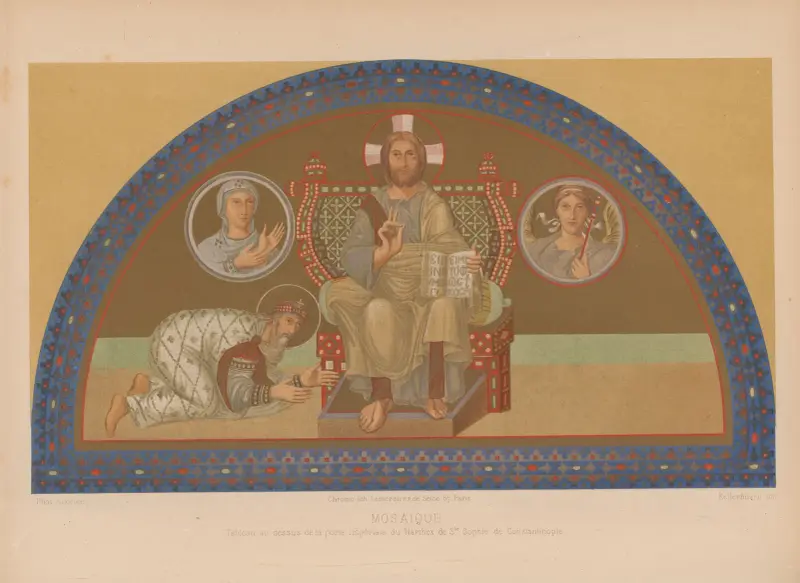 Bild ovanför den kejserliga porten i narthex i Hagia Sofia, Konstantinopel av Joseph Rose Lemercier