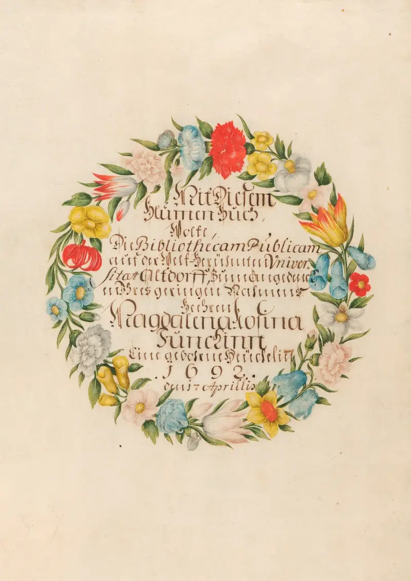 Widmungsseite mit Datum von Magdelena Rosina Funck