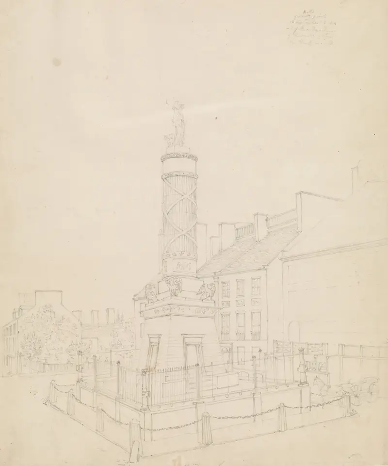 Battle Monument as seen from the west door of City Hotel, Baltimore av John Rubens Smith
