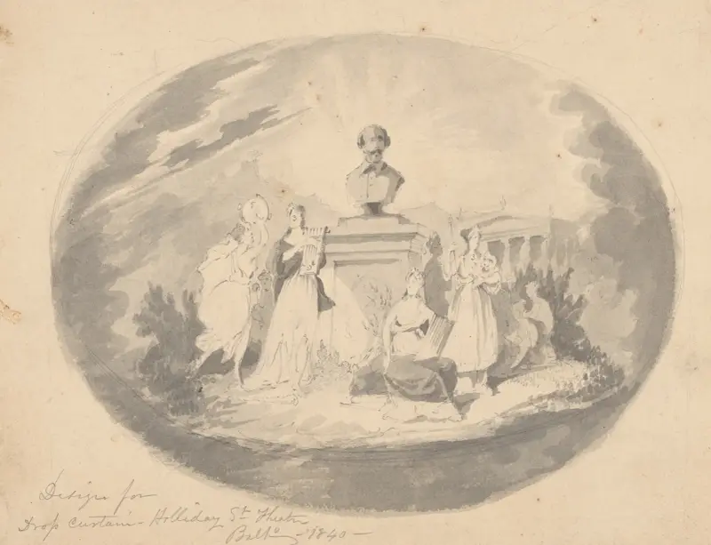 Design for drop curtain – Holliday St. Theatre, Balto. av John Rubens Smith
