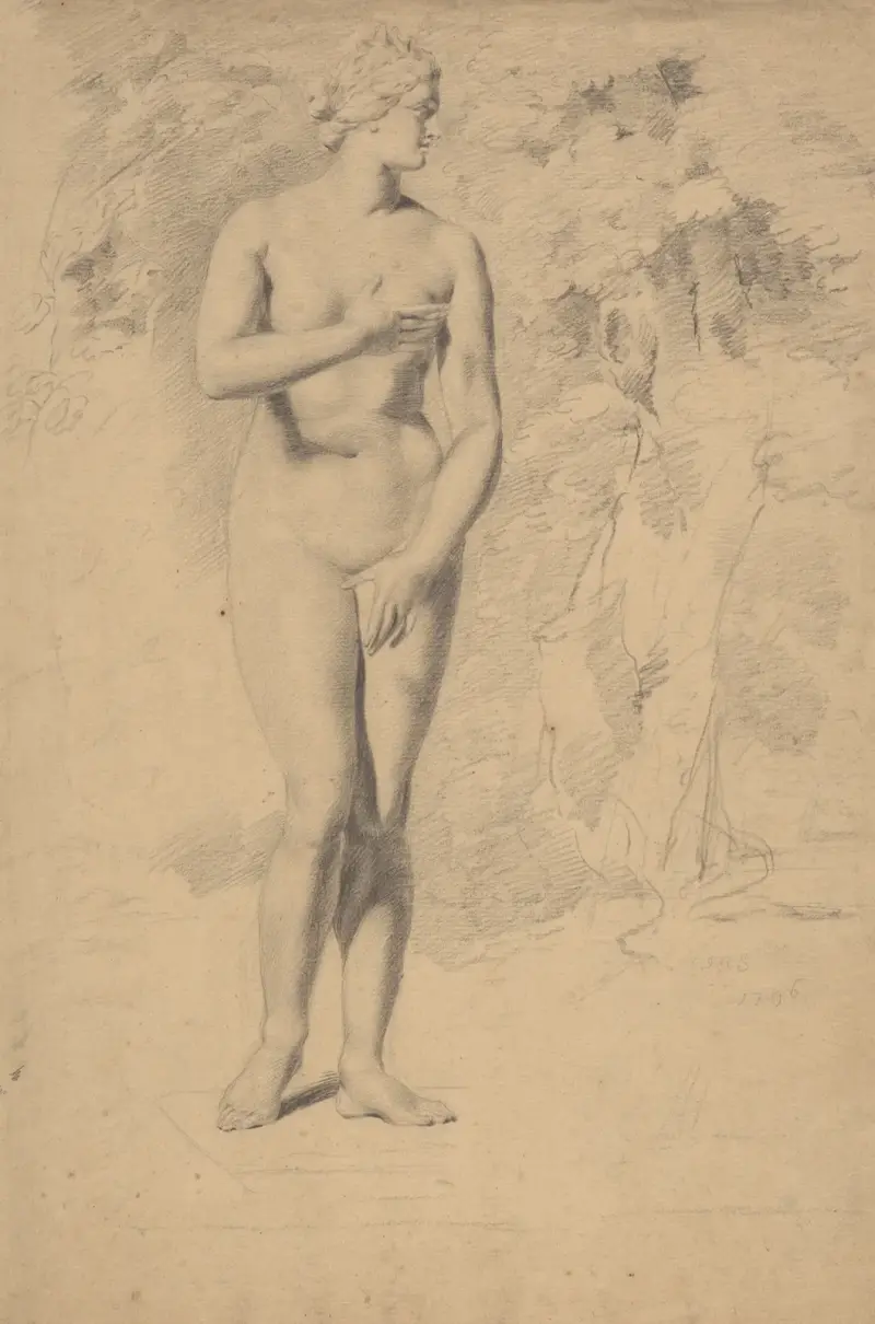 Female nude, head turned to left, seen from the front av John Rubens Smith