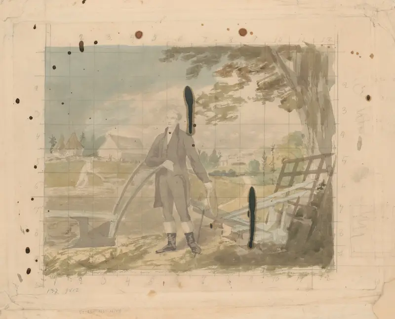 George Washington vid plogen, med Mount Vernon i bakgrunden av John Rubens Smith
