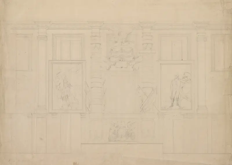 Innervägg med arkitektoniska ornament från USA:s kongressbyggnad av John Rubens Smith