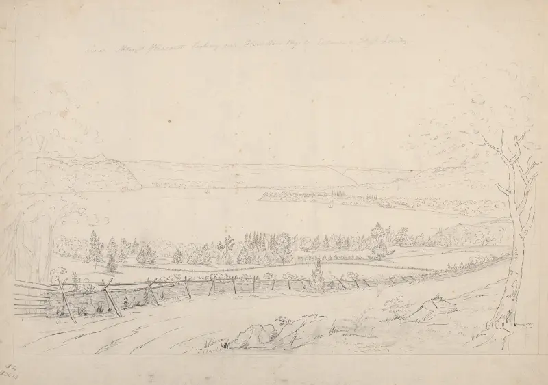 Near Mount Pleasant looking over Haverstraw Bay to entrance of High Lands av John Rubens Smith