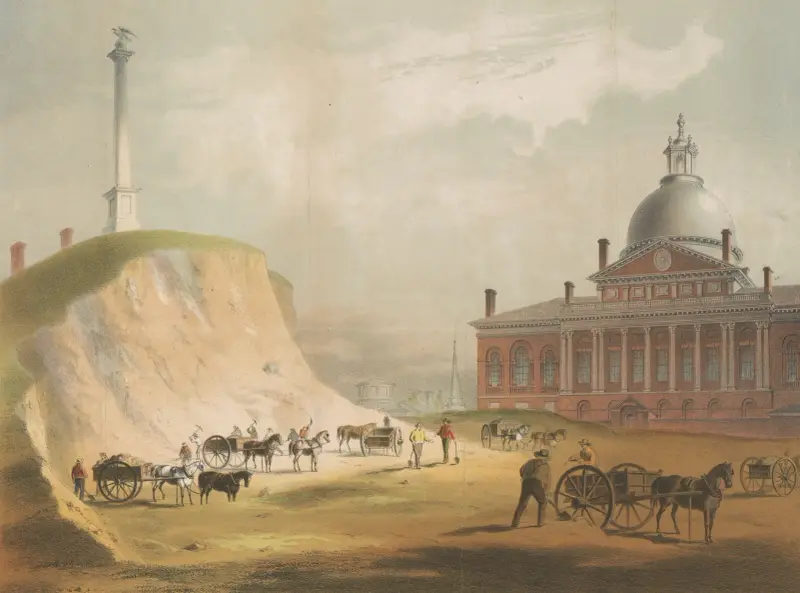 Gamla Boston. Beacon Hill från platsen för nuvarande reservoaren mellan Hancock- och Temple Street av John Rubens Smith