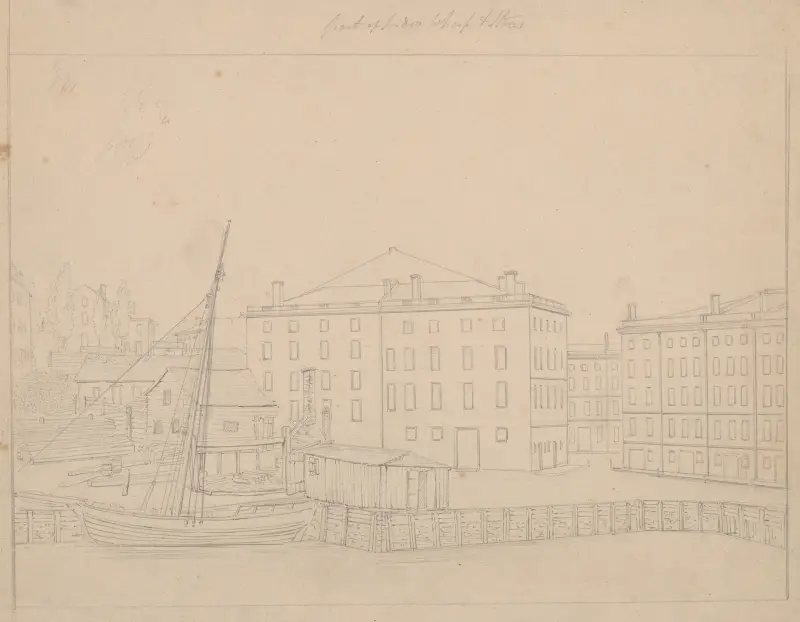 Part of India Wharf & stores av John Rubens Smith