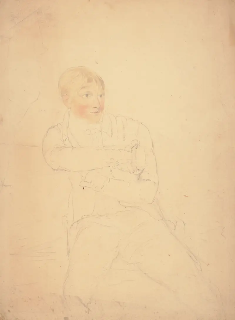 Sittande ung man, vänd något åt höger av John Rubens Smith