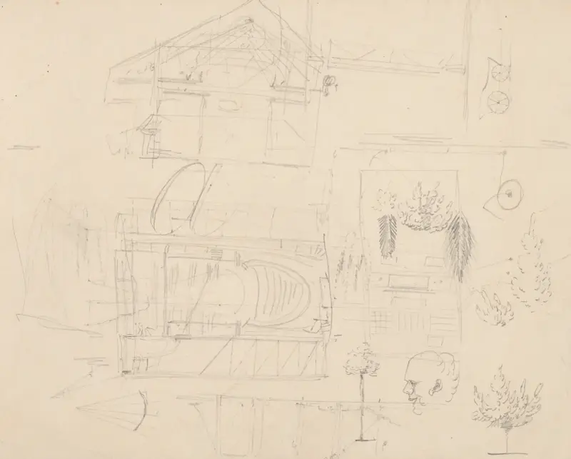 Skizzen, vielleicht für ein Haus oder ein Theater von John Rubens Smith