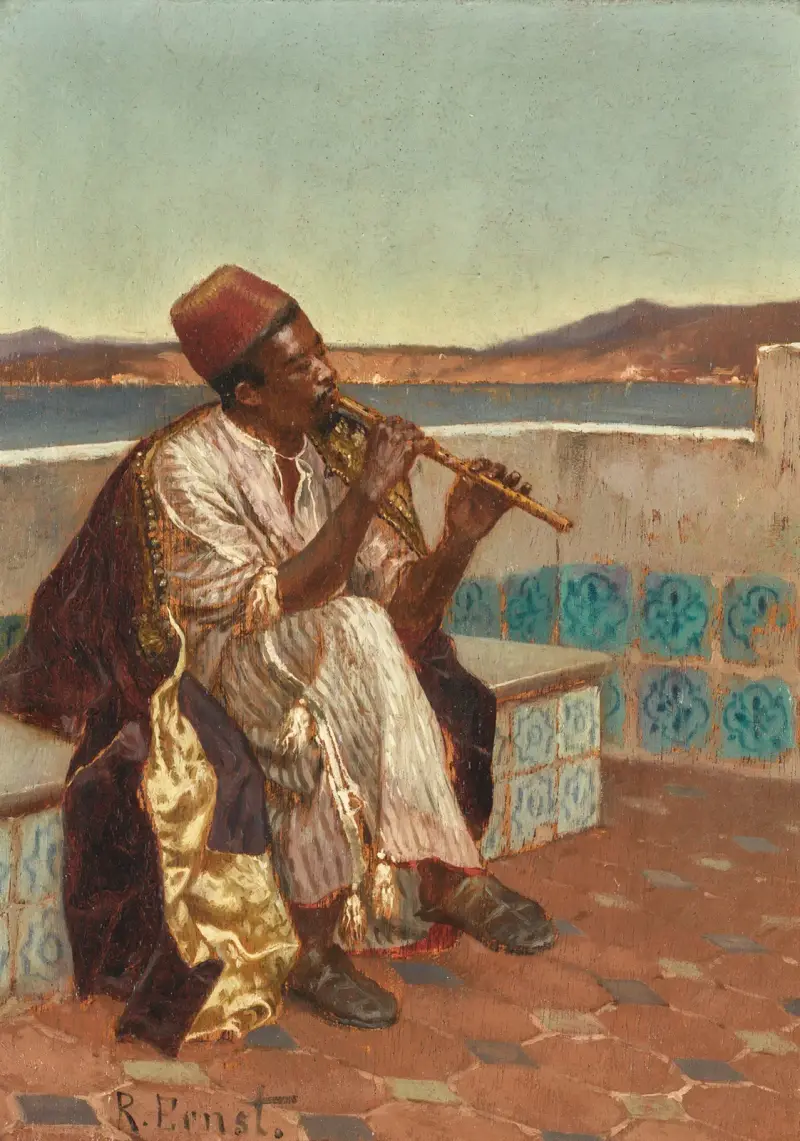Musician On The Terrace av Rudolf Ernst