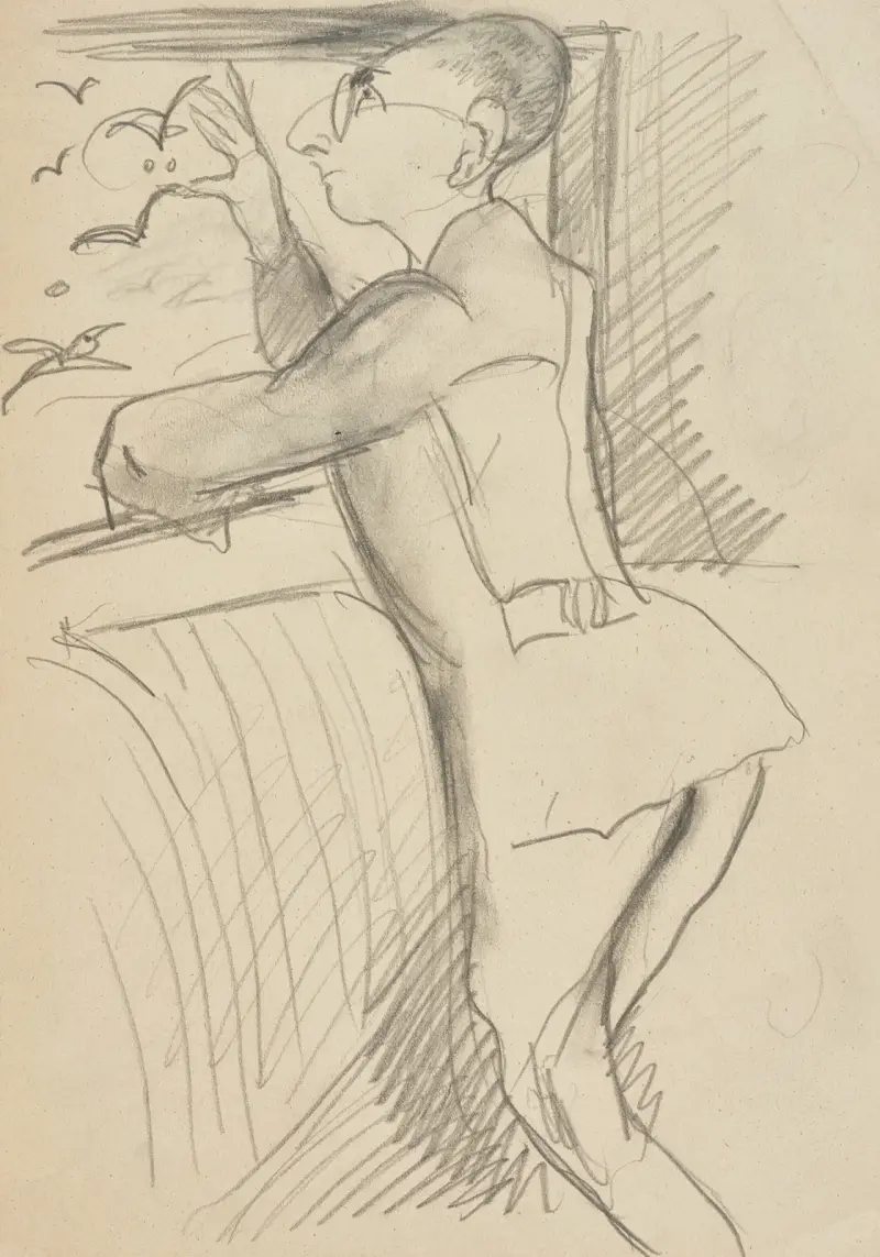 Aus dem Fenster schauender Mann (Max Pretzfelder) av Rudolf Grossmann