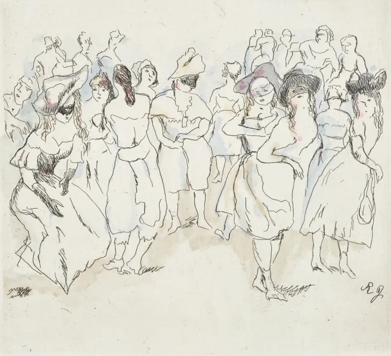 Faschingsszene mit maskierten Männern und Frauen von Rudolf Grossmann